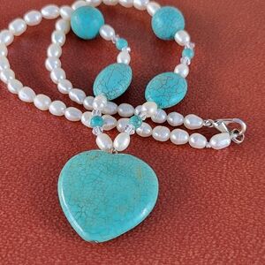 Turquoise and Pearl Heart Necklace